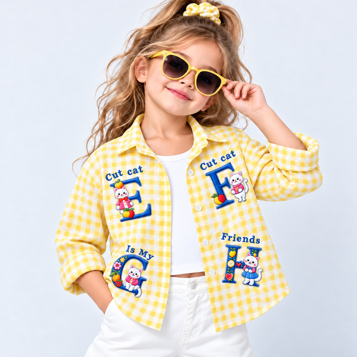Girl’s Yellow Checkered Oversize shirt with Inner [Only Shirt] [GT-R-5222] [4-15 Year]