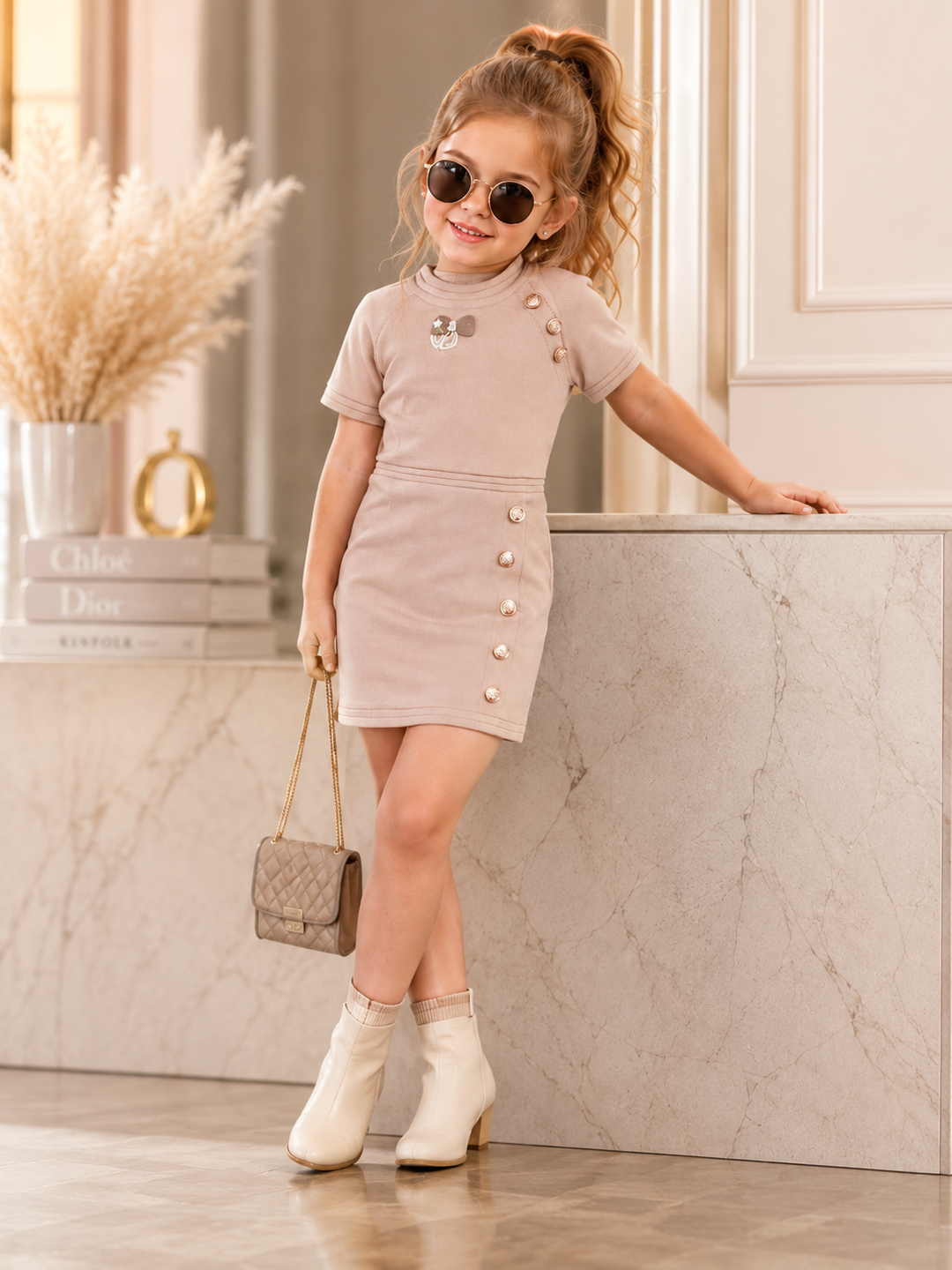Girls Beige Bodycon One-Peice [GD-5A-4876] (9 Month -12 Years)