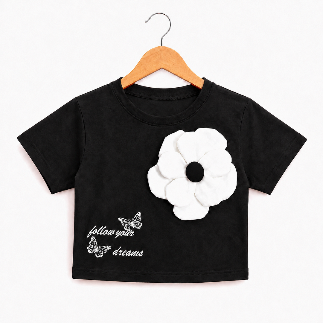 Girls Casual Black Flower Top [GT-R-5178] [4-12 year]