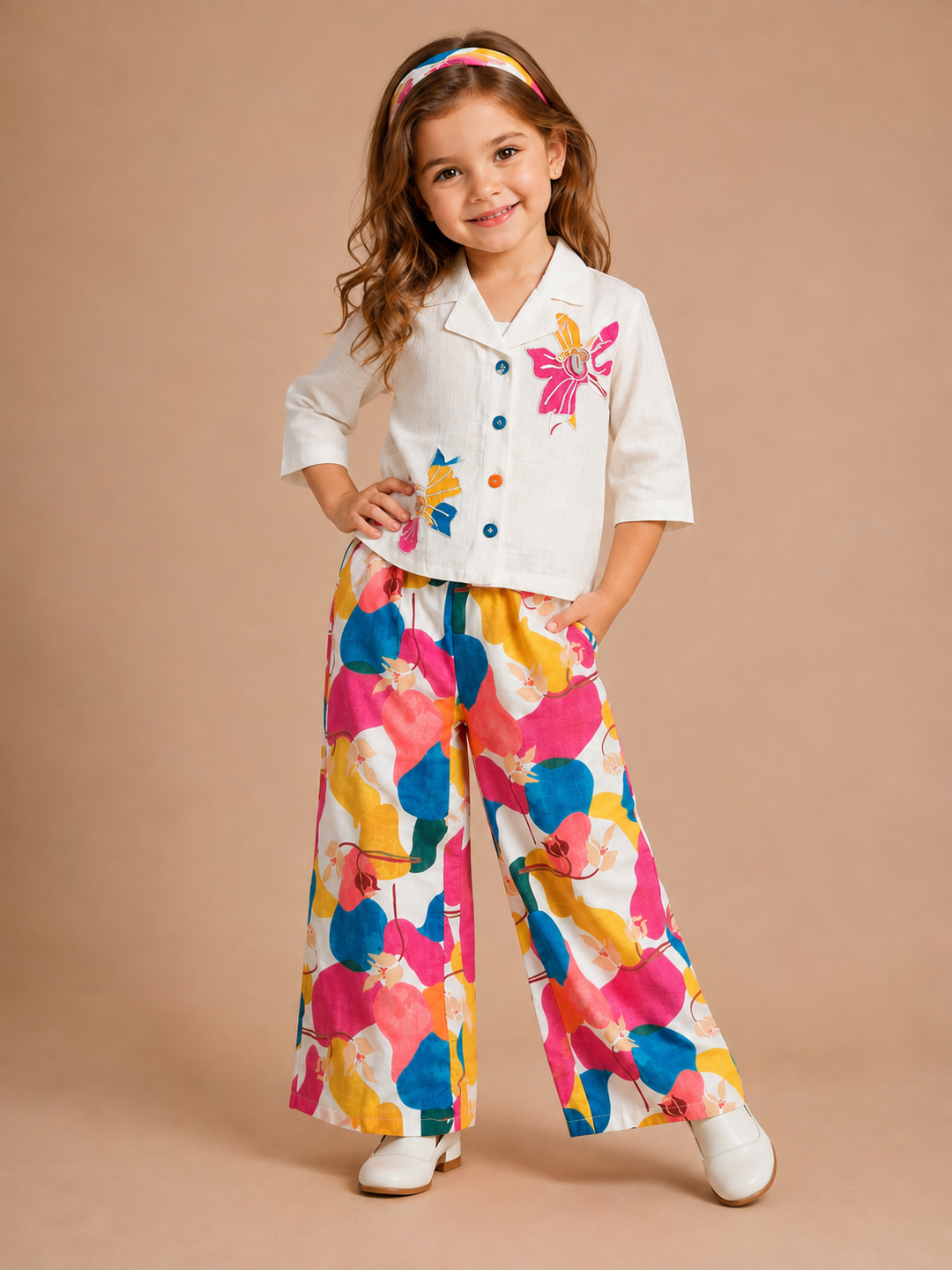 Girls Pink Coral Blossom Co-ord Set Co-Ord Set [GCS-4C-4527] (4-13Years)