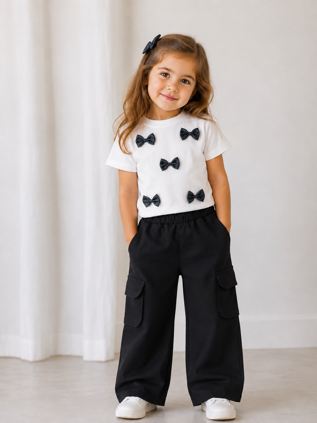 Girls Black Multi Bow Co-Ord Set [GCS-5E-1975] (4-12 Years)