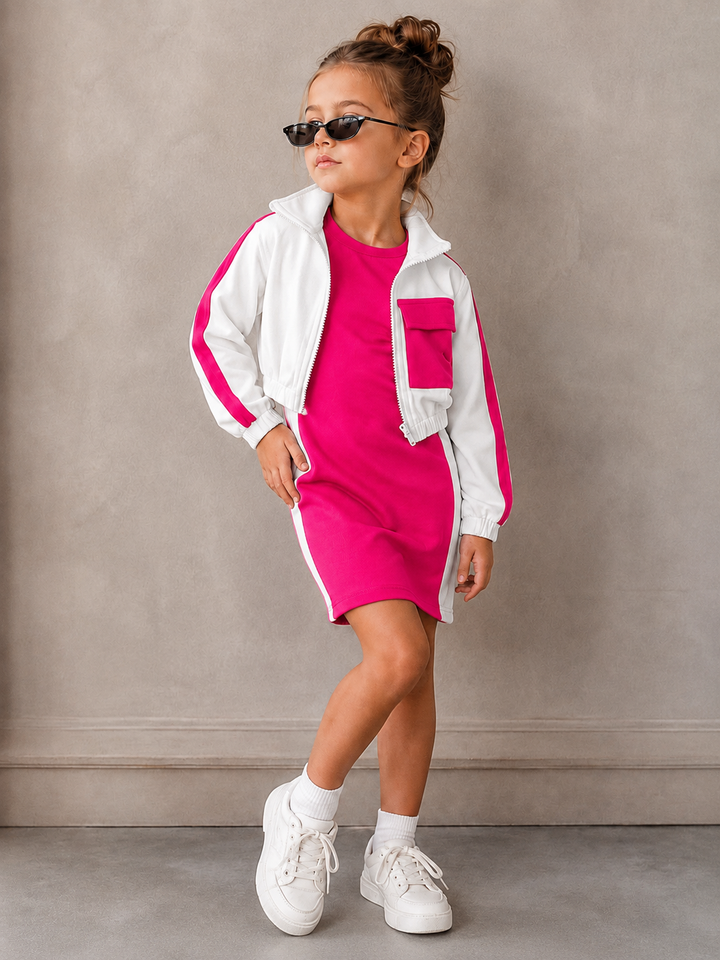 Girls Hot Pink Bodycon Dress With Zipper [GD-1A-3871] (3-12 Years)