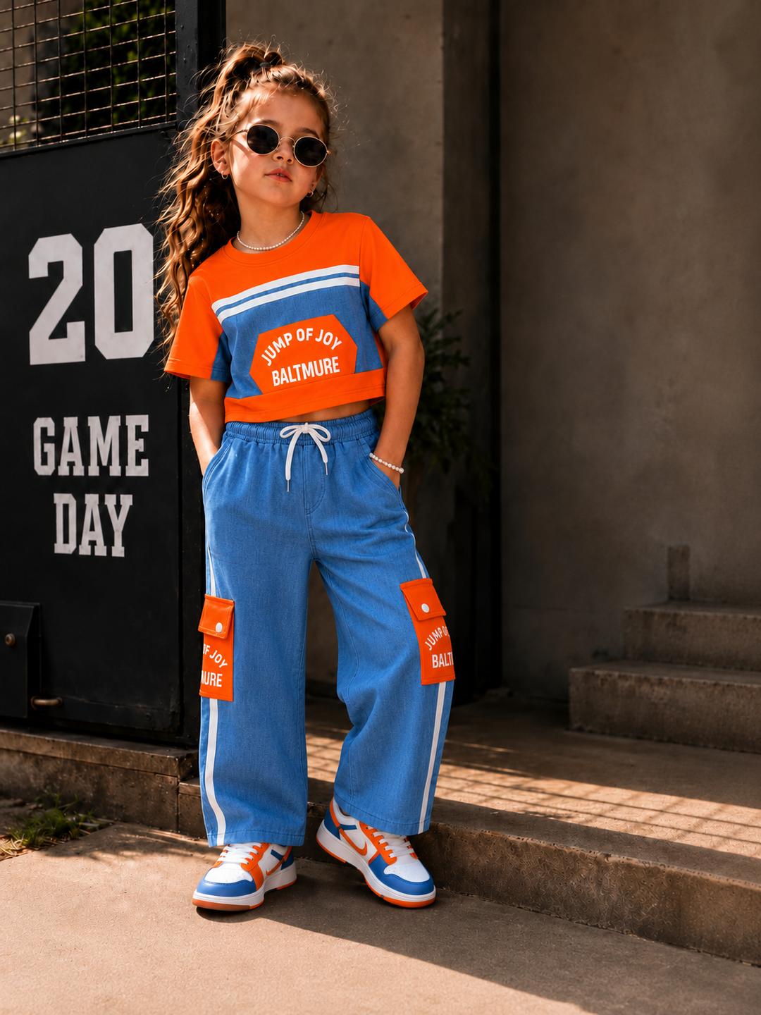 Girl's Designer Orange Co-Ord Set [GCS-1F-2549] (3-12 Years)
