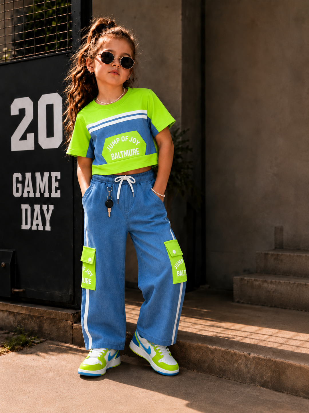 Girl's Designer Neon Green Co-Ord Set [GCS-2F-4138] (3-12 Years)