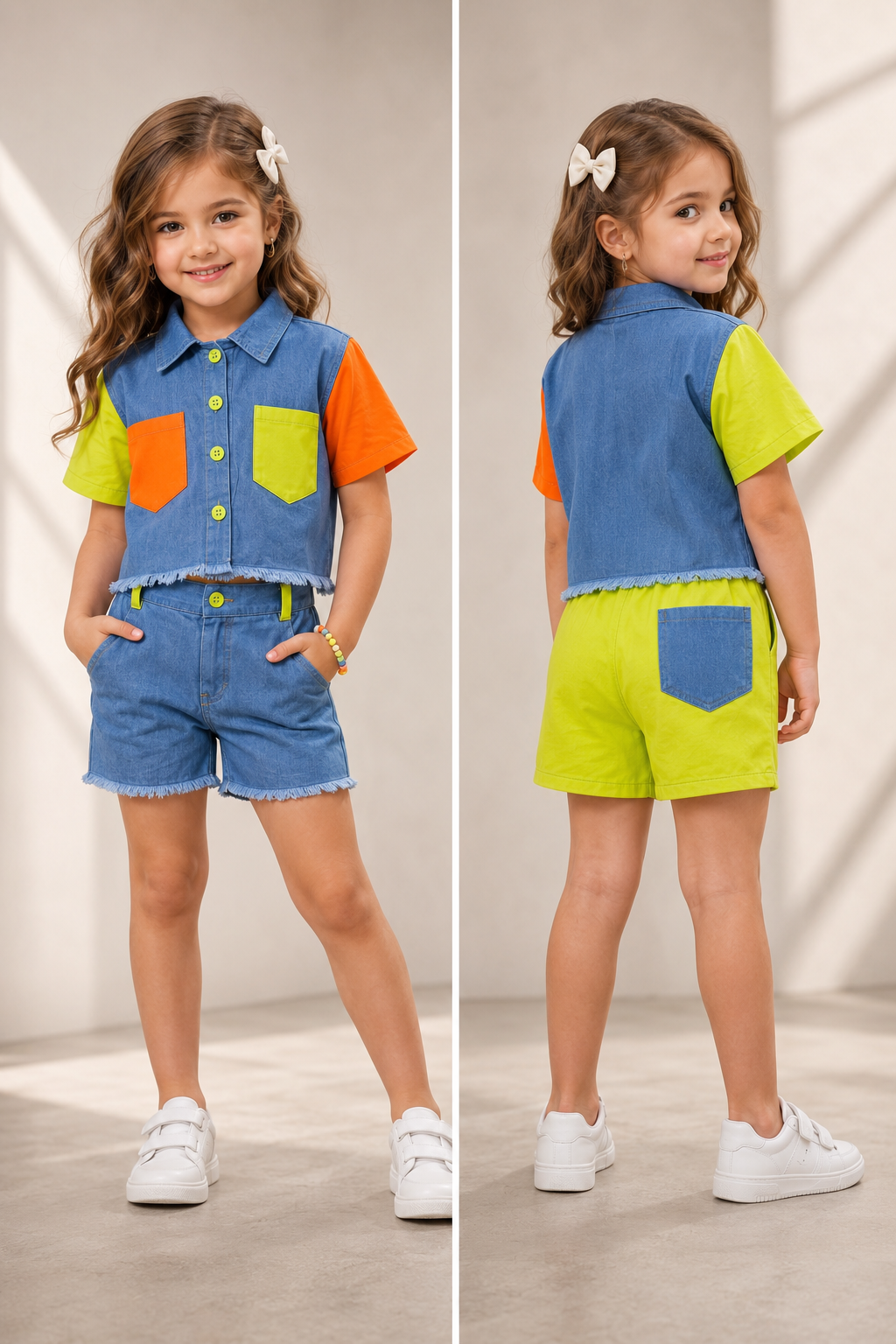 Girls Designer Denim Co-Ord Set [GCS-6G-5782] (3-11 Years)