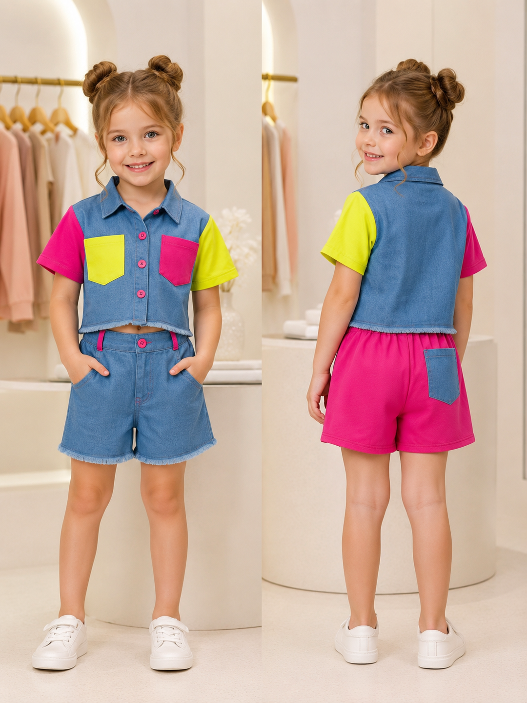 Girls Designer Denim Co-Ord Set [GCS-6F-8450] (3-11 Years)