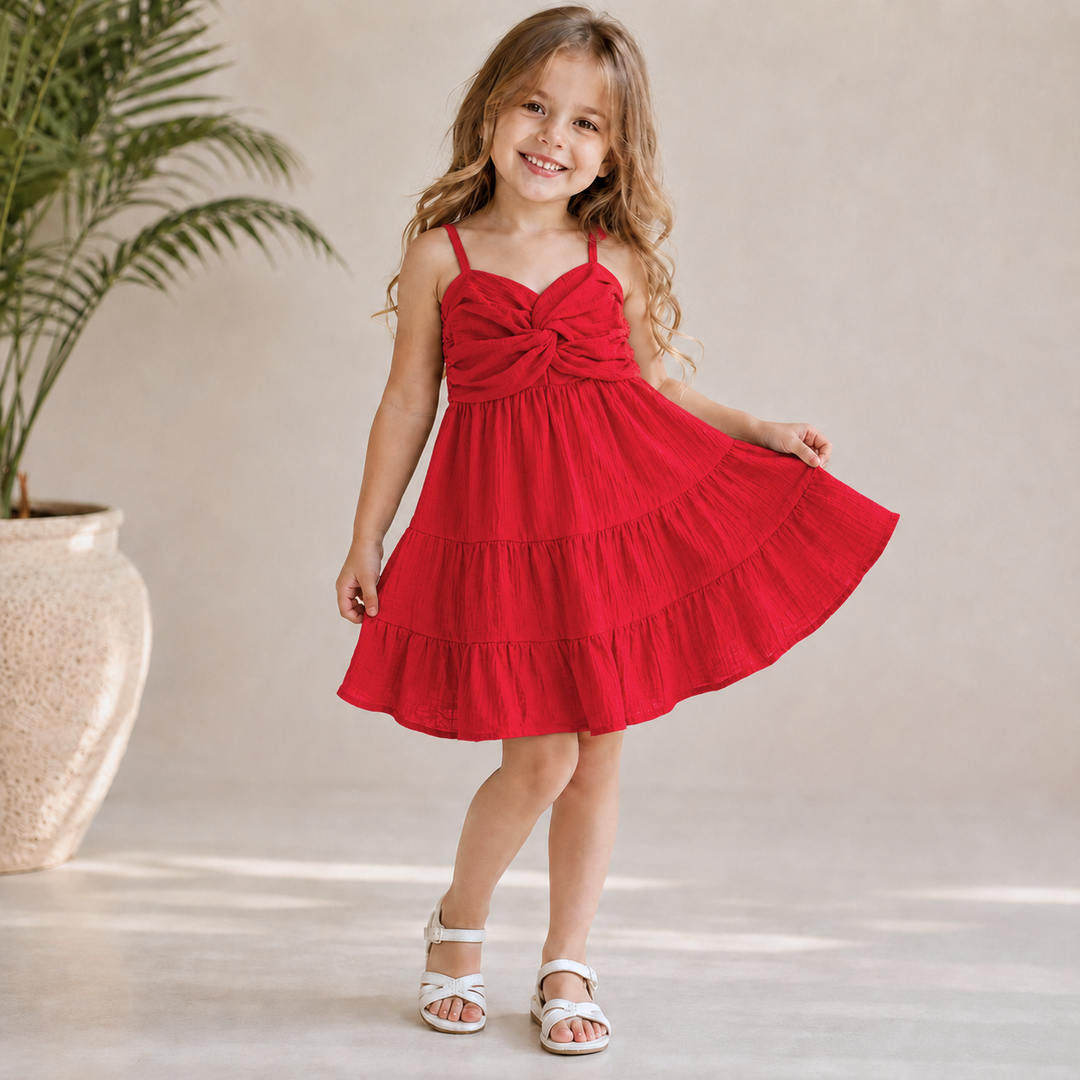 Girl's Summer Red Spaghetti Onepice [GD-3B-7411] (2-9Years)
