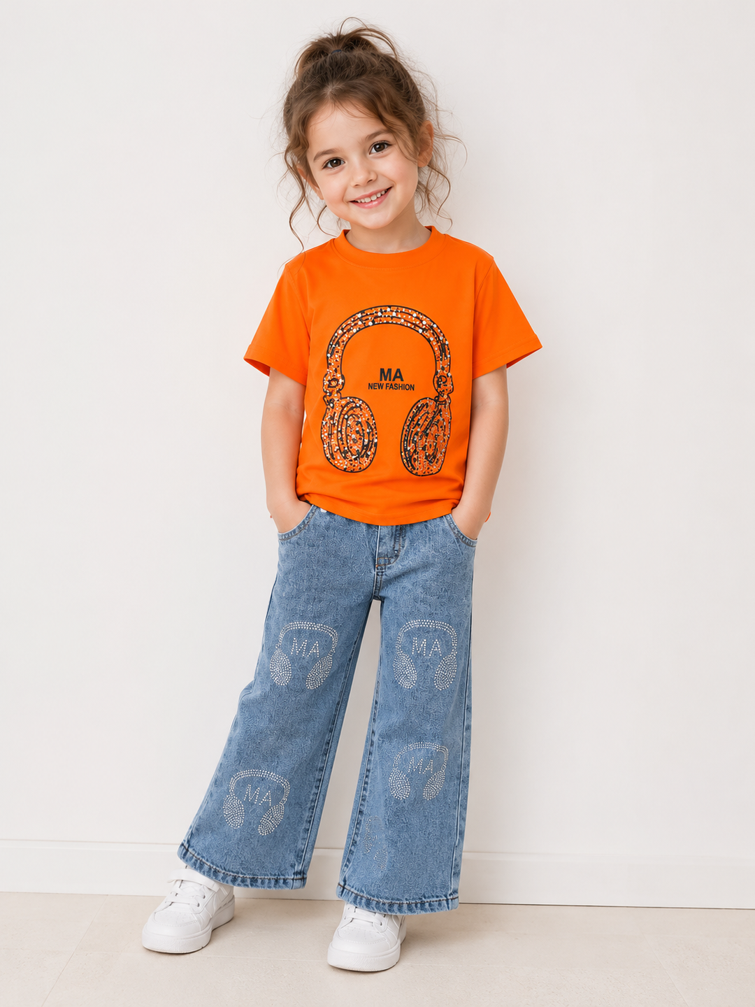 Girl's Orange embellised Co-Ord Set [GCS-6G-8511](4-12 Years)