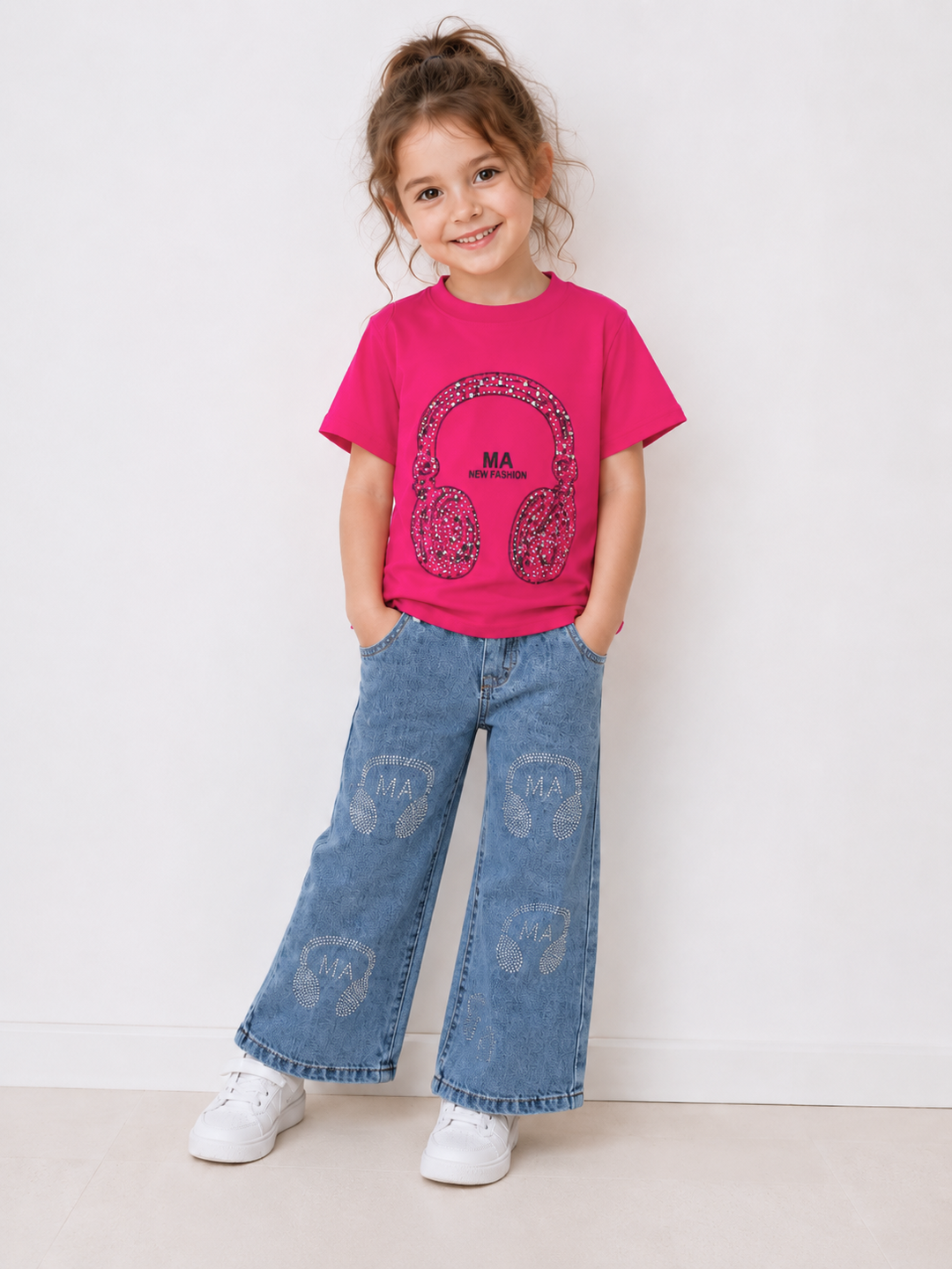 Girl's Hot Pink embellised Co-Ord Set [GCS-6G-7445](4-12 Years)