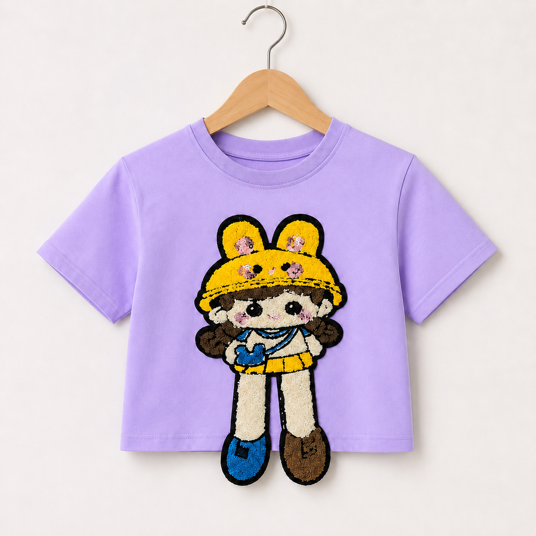 Girls Lavender Cartoon Applique Top [GT-3244] [4-12 year]