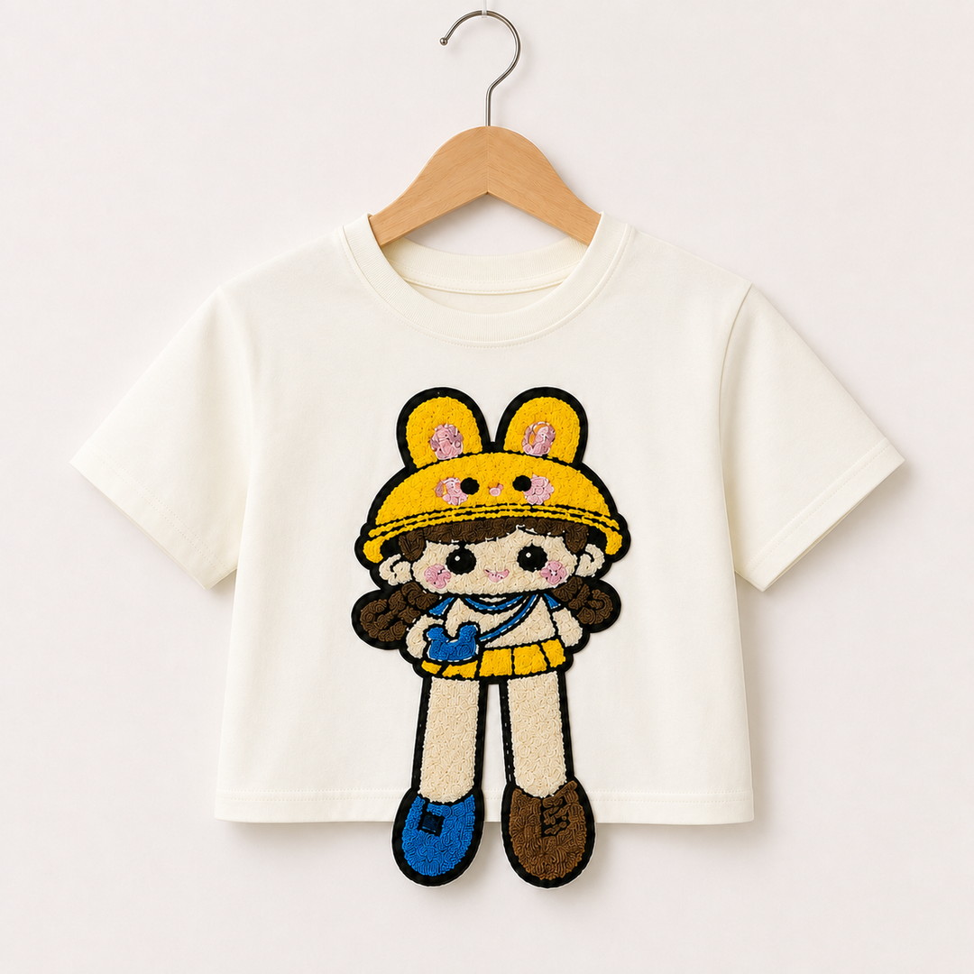Girls Cream Cartoon Applique Top [GT-3548] [4-12 year]