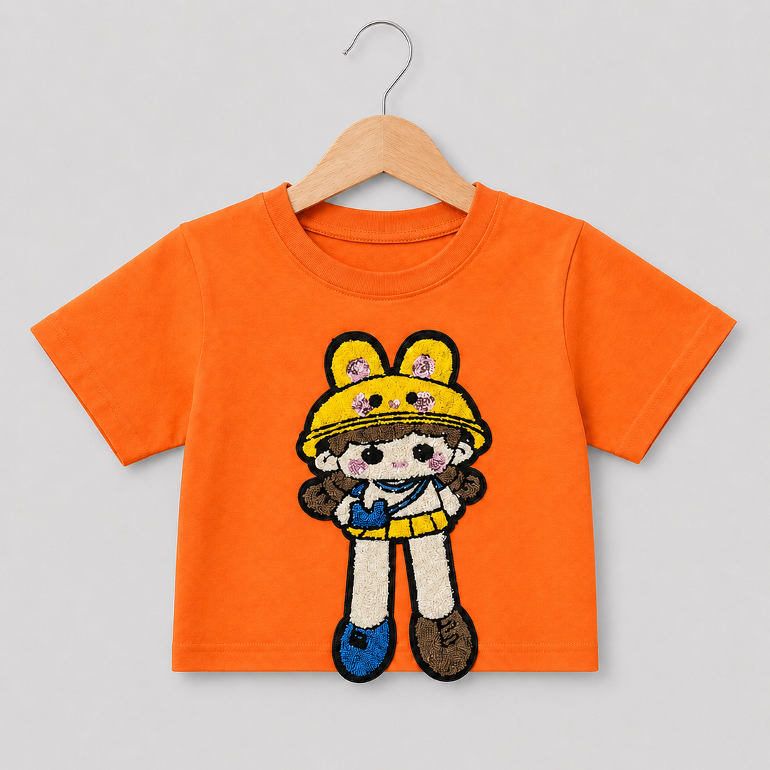 Girls Orange Cartoon Applique Top [GT-3679] [4-12 year]