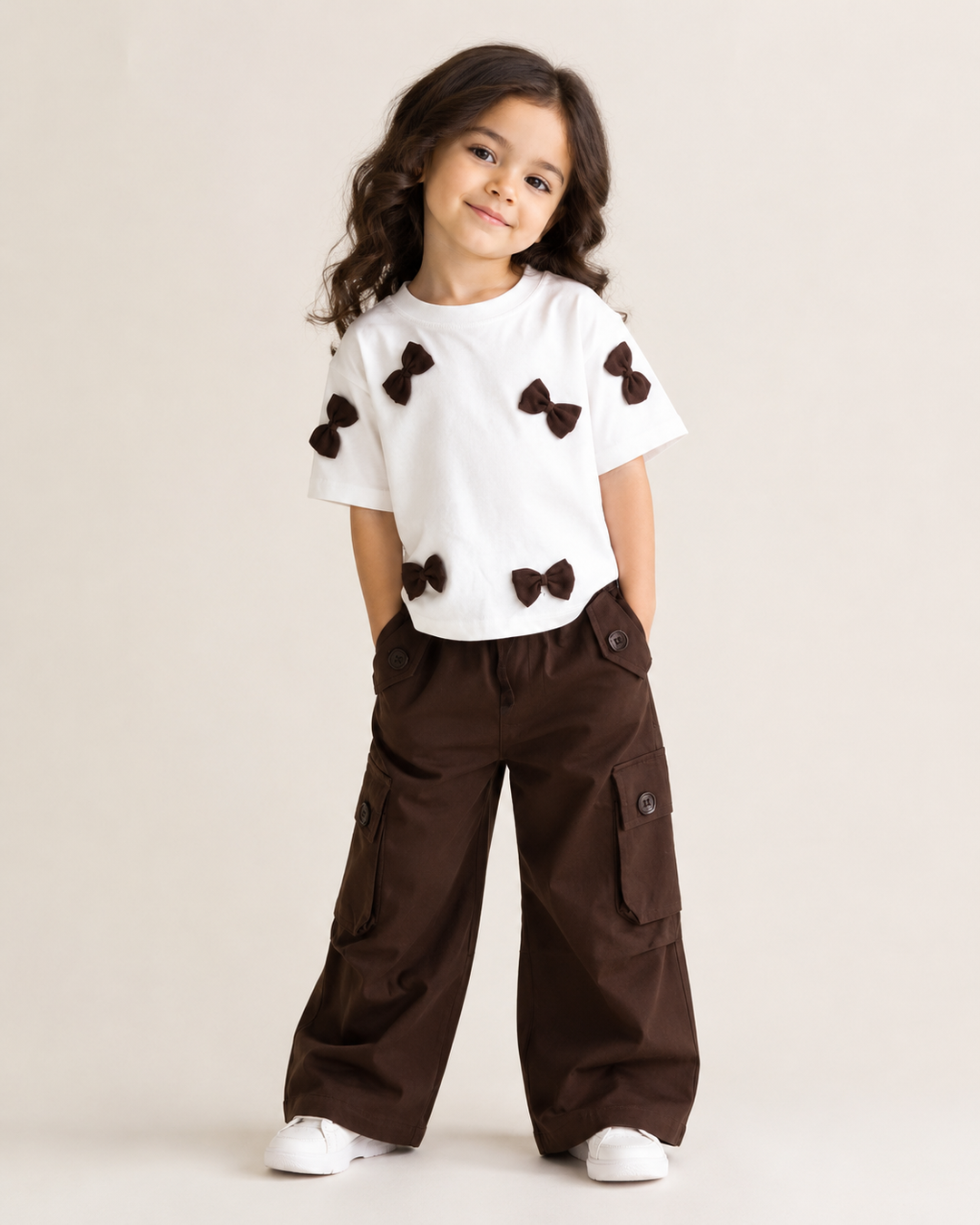 Girl's Brown Boxy Cargo Co-Ord Set [GCS-1E-6917] (1-12 Years)
