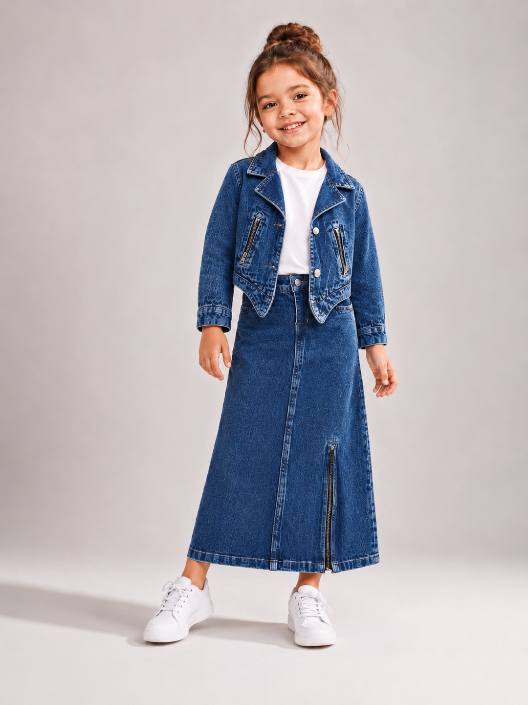 Girl's 3 Piece Dark Blue Denim Co-Ord Set Set [GCS-5G-2489] (4-12Years)