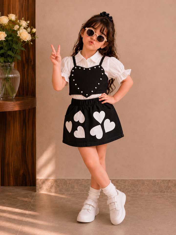 Girl's 3 in 1 Pearl Love Denim Co-Ord [GCS-2E-1567] (4-12 Years)