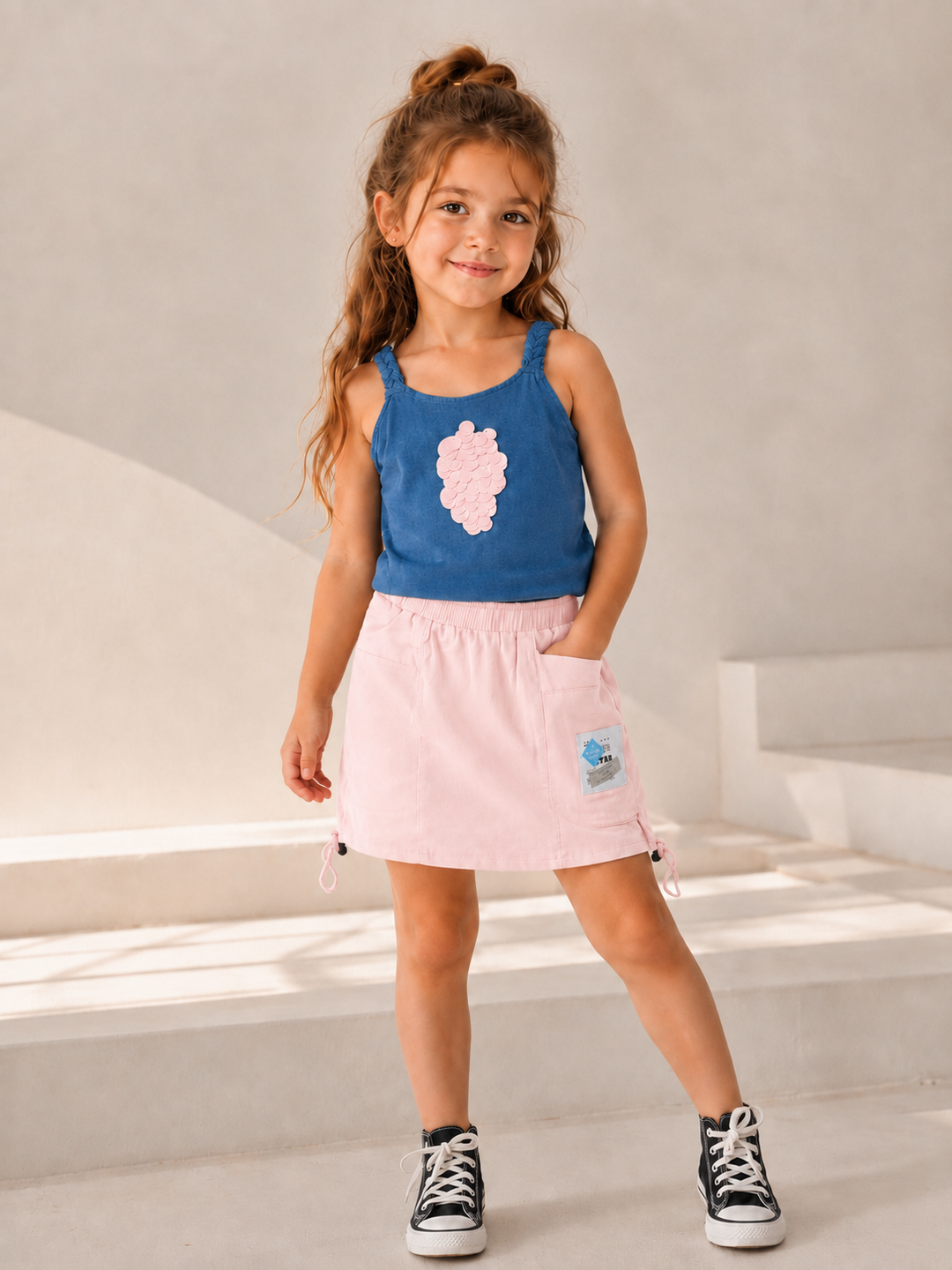 Girls Baby Pink Sequin Applique Skirt Co-Ord Set [GCS-5C-1559] (1-6Years)