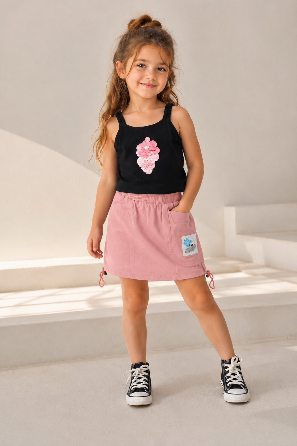 Girls Onion Sequin Applique Skirt Co-Ord Set [GCS-5C-1813] (1-6Years)