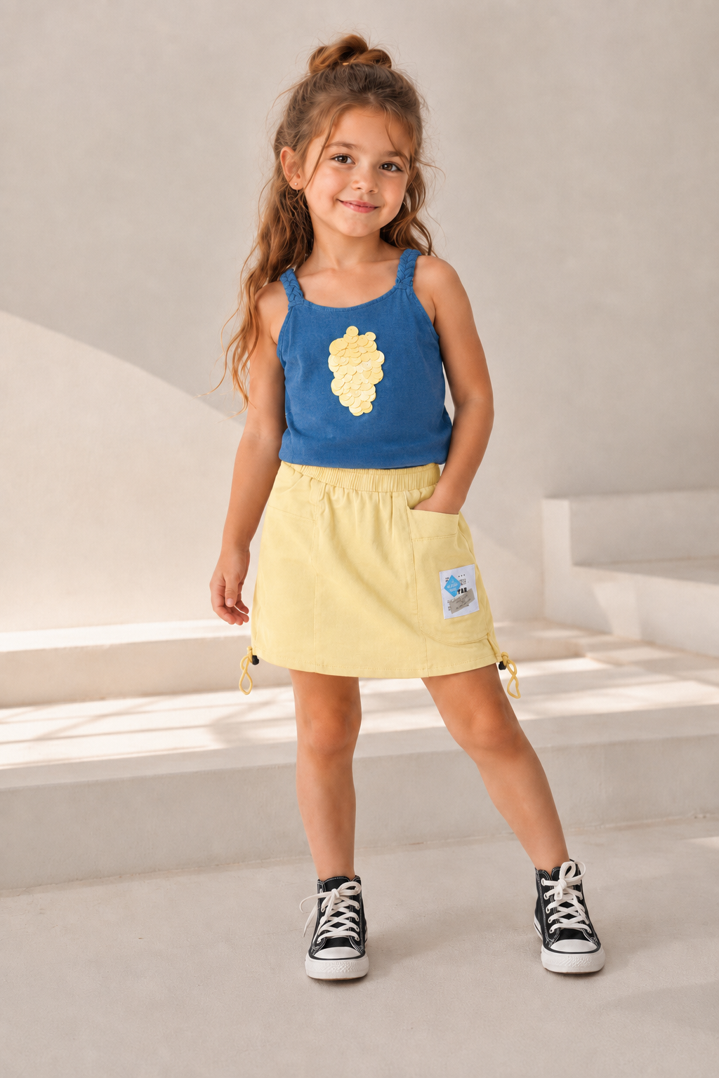 Girls Yellow Sequin Applique Skirt Co-Ord Set [GCS-6C-1965] (1-6Years)