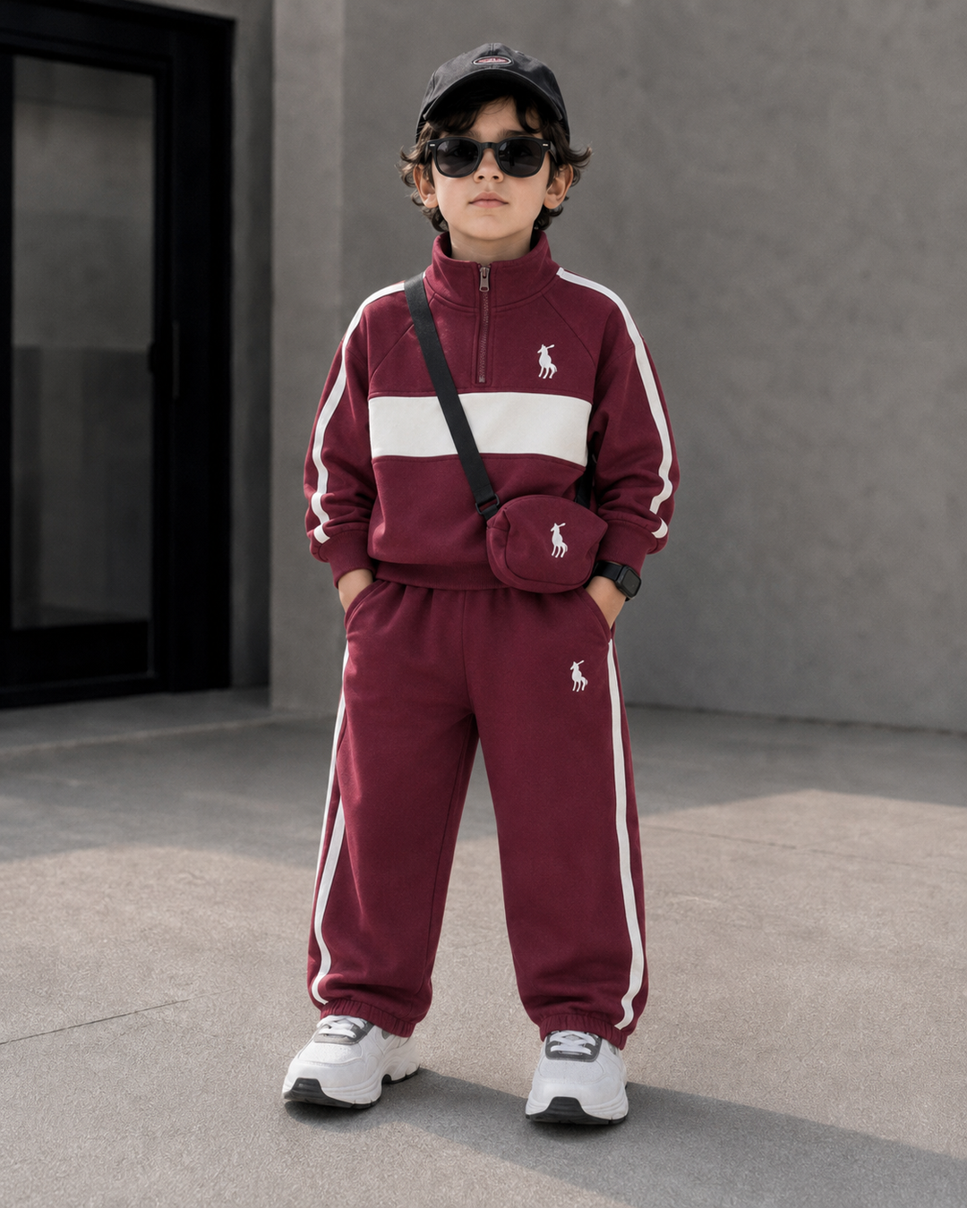 Boys Imported Maroon Cord Set With Bag [BT-5C-2157] [1-6 Years]