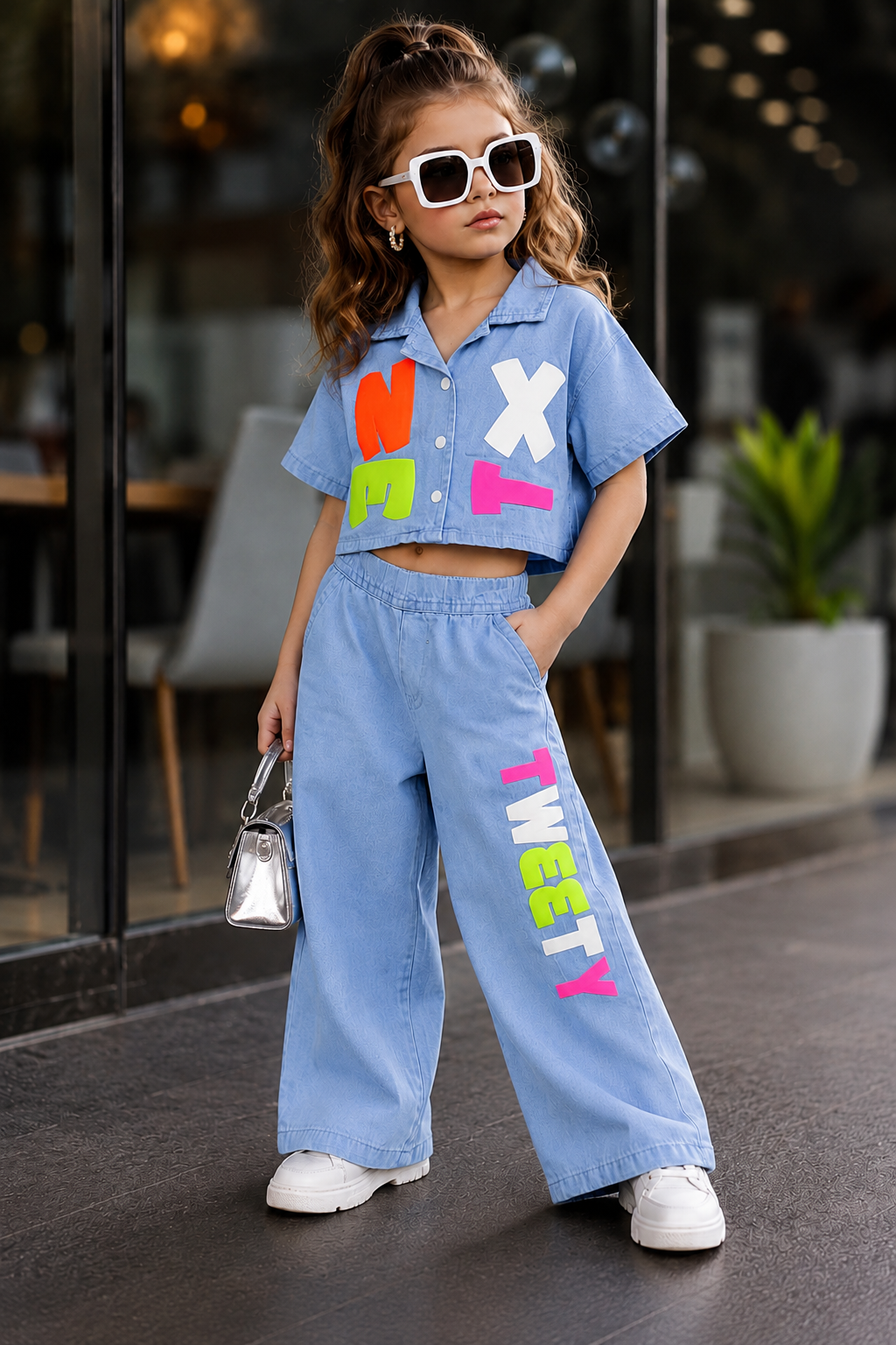 Girl's Light Blue Denim Co-Ord Set [GCS-5H-1574] (4-12Years)
