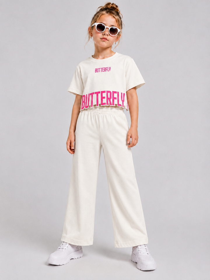 Girls Cream Butterfly Co-ord Set [GCS-1E-1584] (4-12 Years)