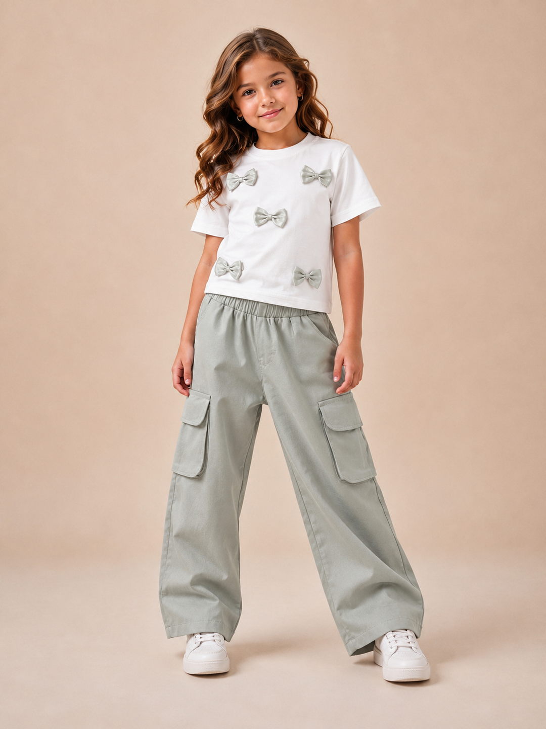 Girls Sage Green Multi Bow Co-Ord Set [GCS-5G-5786) (4-12 Years)