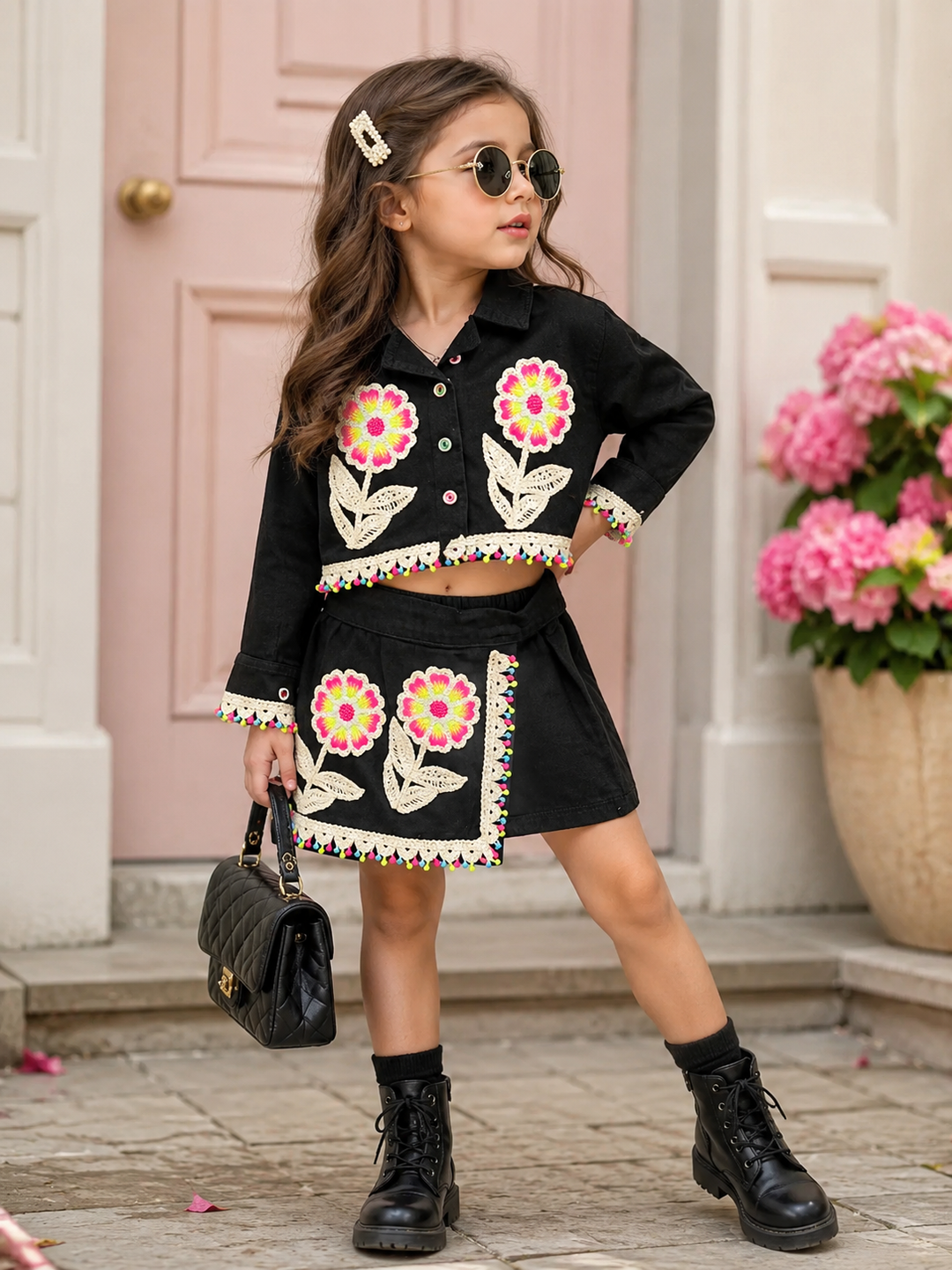 Girl's Designer Denim Skorts Co-Ord Set [GCS-4515] (4-12 Years)