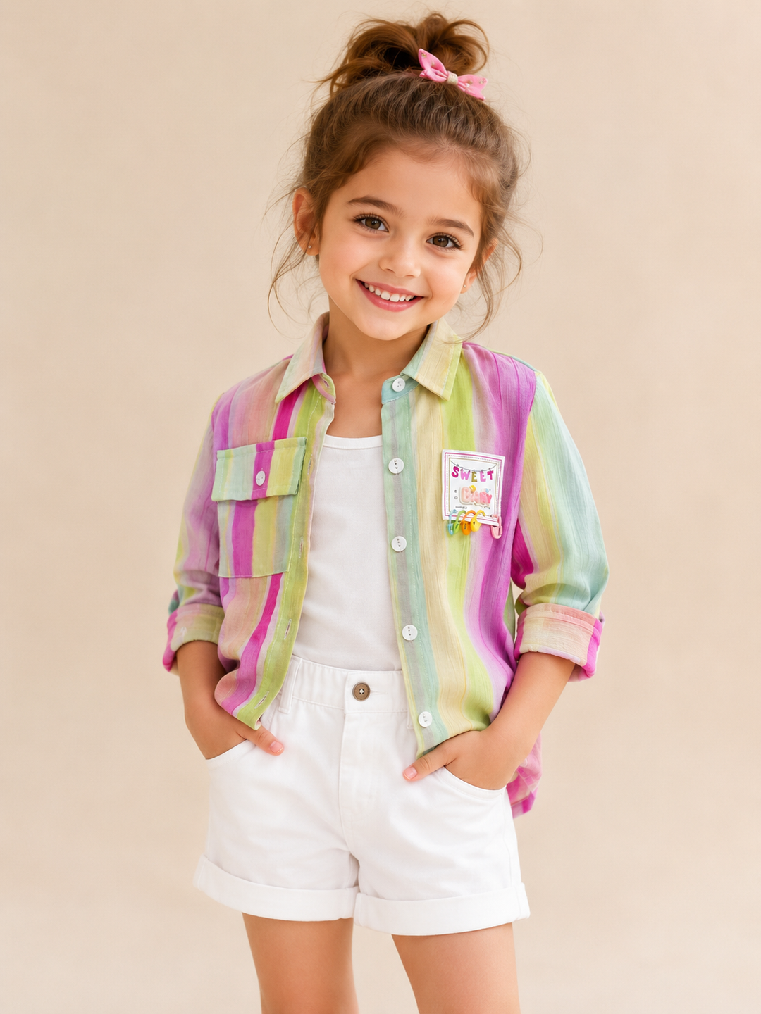 Girl's Striped Pink Shirt (Only Top)[GT-5111] (4-12Years)