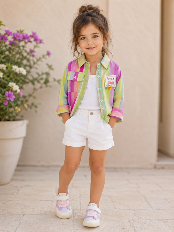 Girl's Striped Pink Shirt (Only Top)[GT-5111] (4-12Years)