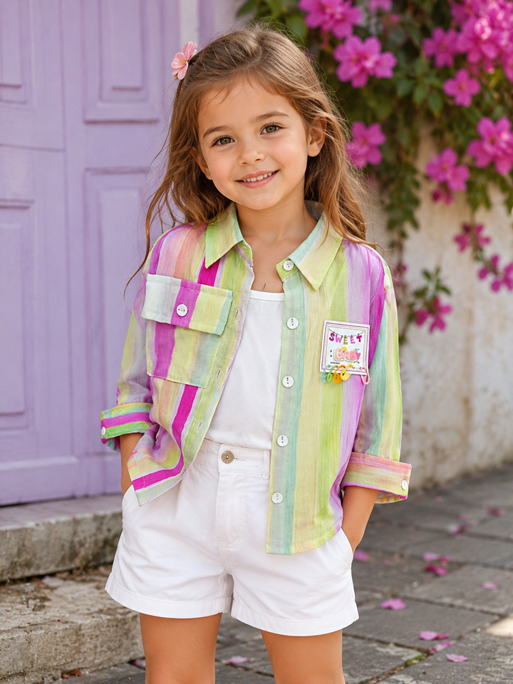 Girl's Striped Pink Shirt (Only Top)[GT-5111] (4-12Years)