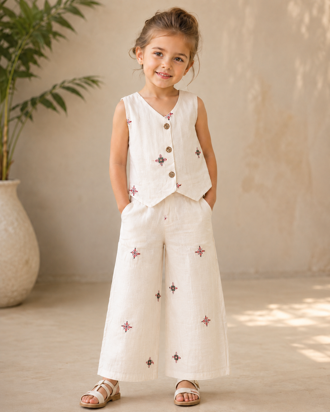 Girls Khadi Cotton Embroidery Co-Ord Set [GCS-5040] (4-12 Years)