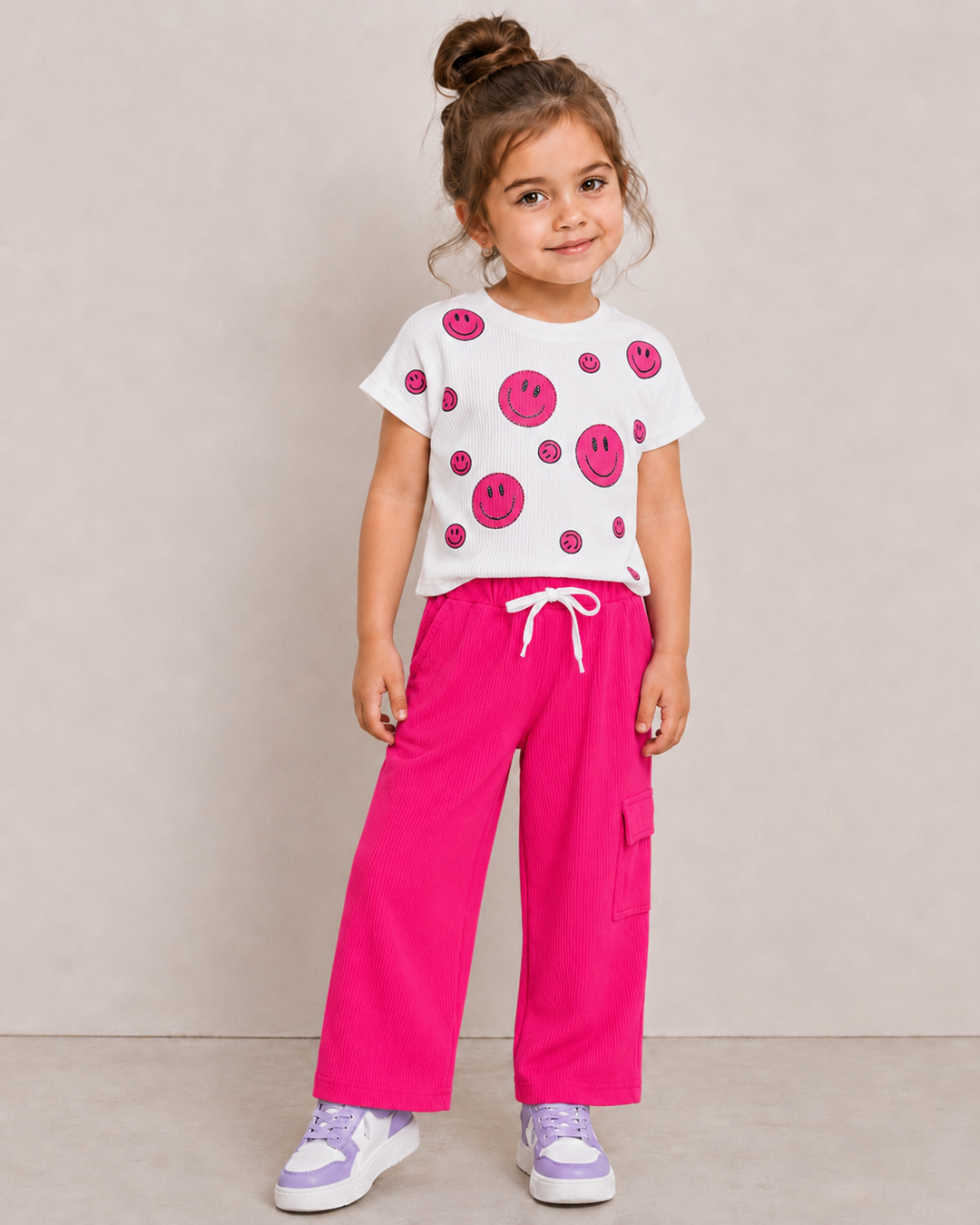 Girl's Smiley Hot Pink Co-Ord Set [GCS-5514](4-12 Years)