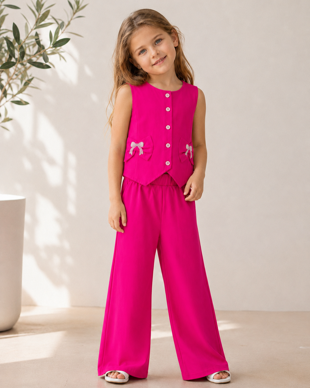 Girl's Casual Hot Pink Co-Ord Set [GCS-3215] (4-12Years)