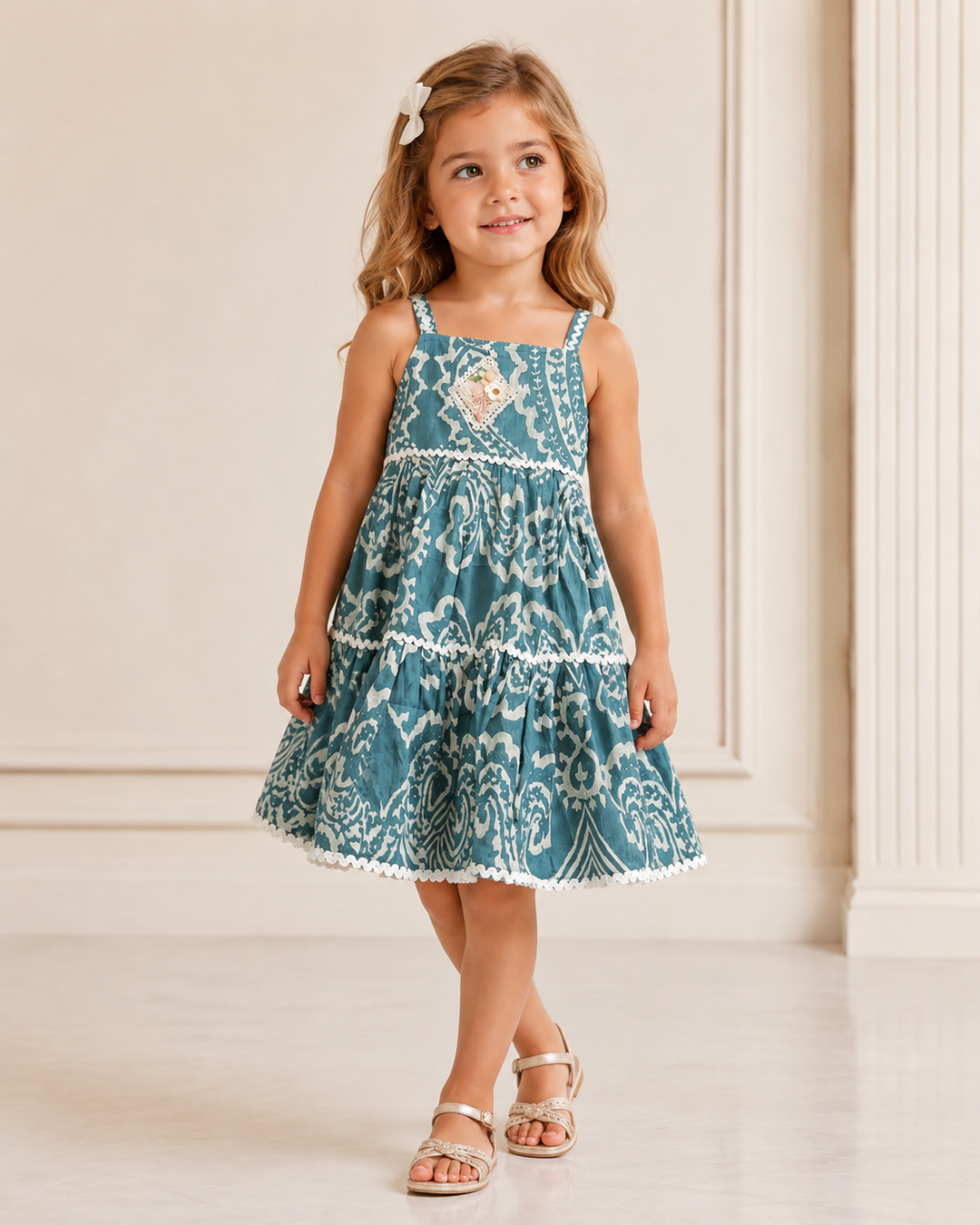 Girls Summer Cotton Printed Airforce Dress [GD-8878] (1-12Years)