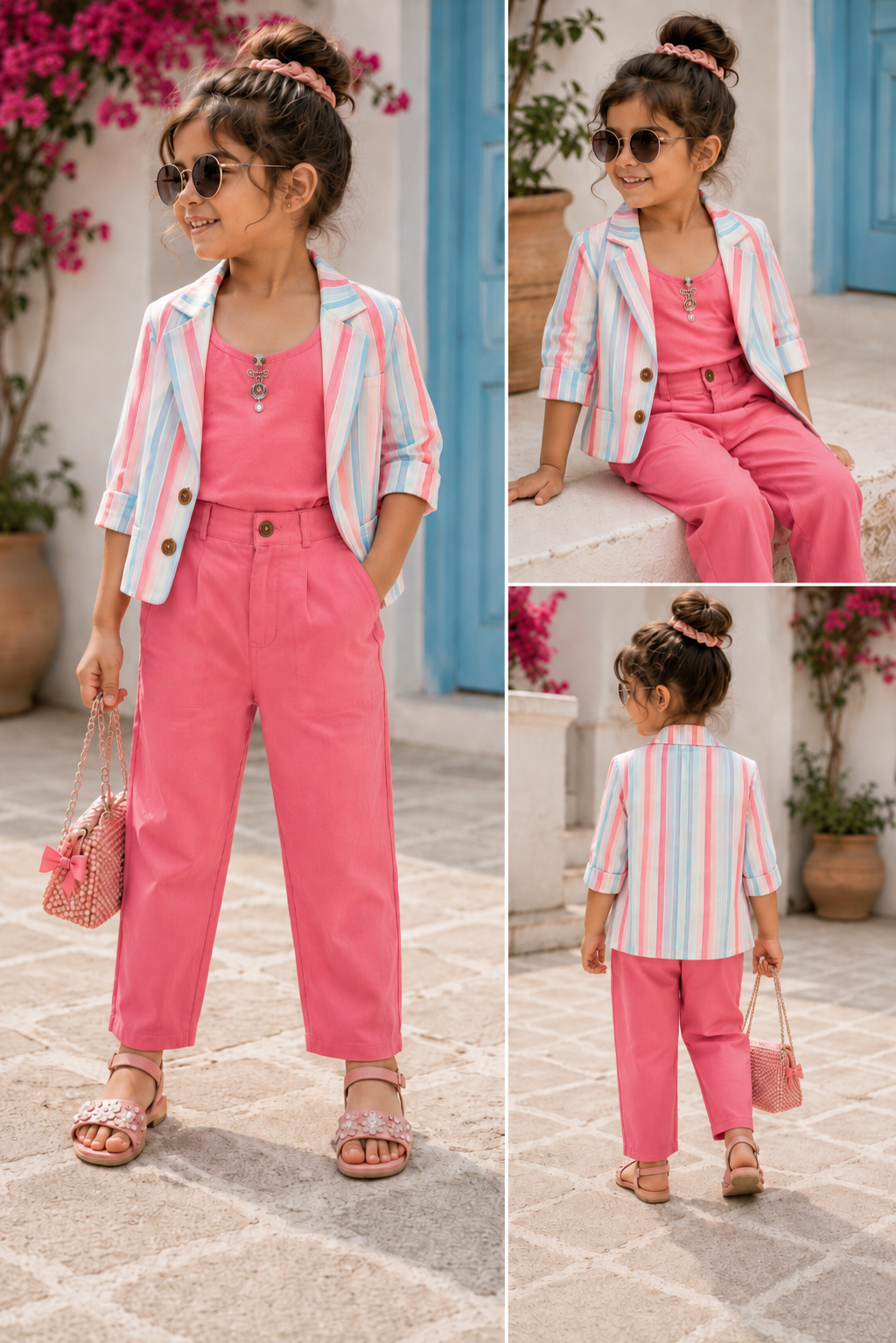 Girl's 3 Piece Striped Co-Ord Set [GCS-2725] (4-12 Years)