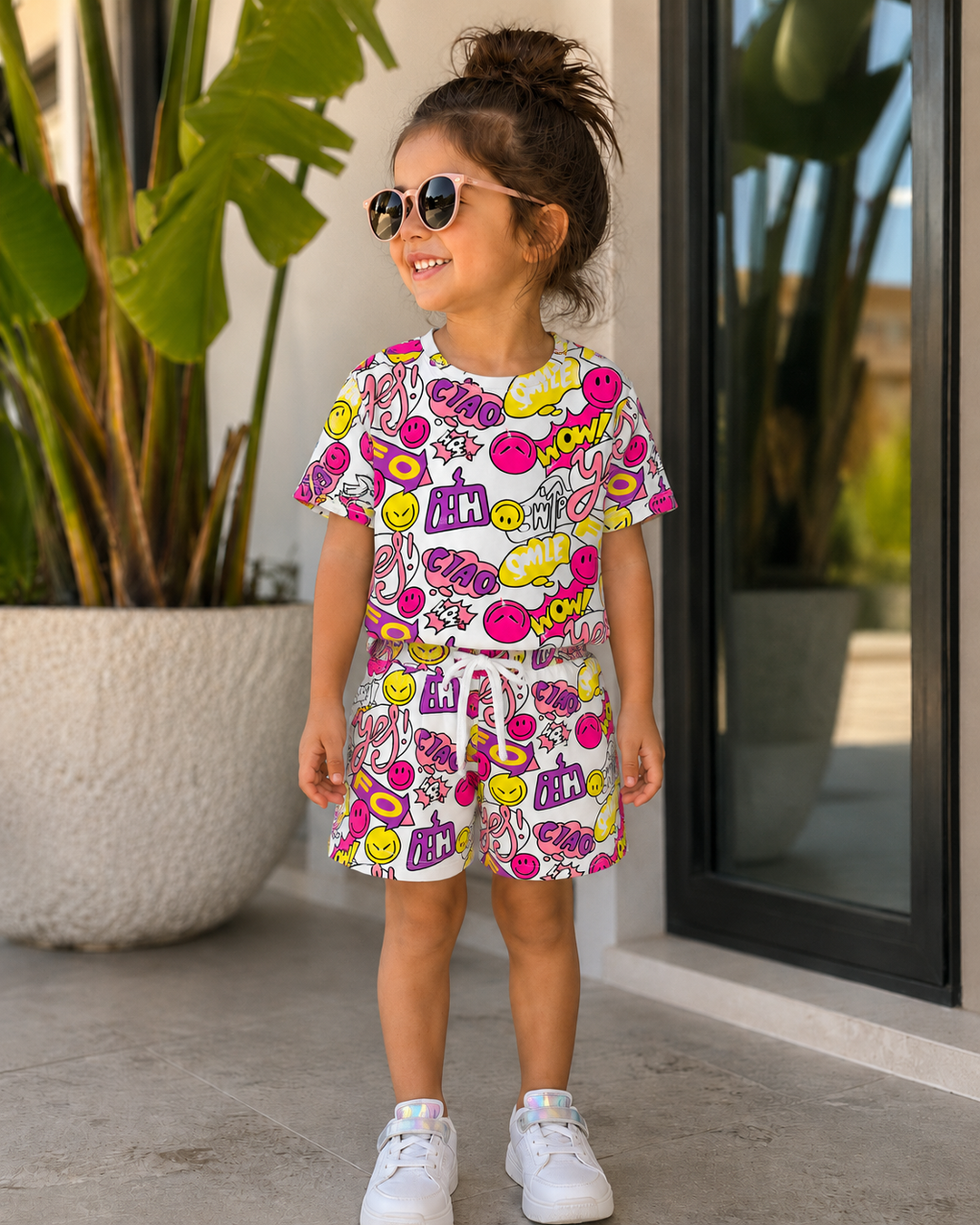 Girls Printed White Co-Ord Set [GCS-6548] (4-12 Years)