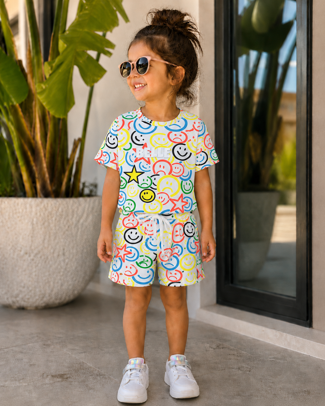 Girls Printed Smiley Shorts Co-Ord Set [GCS-5152] (4-12 Years)
