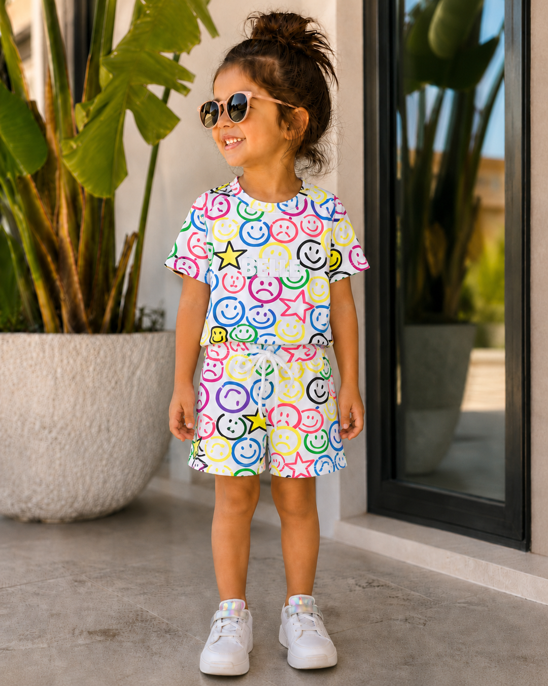 Girls Printed Smiley Shorts Co-Ord Set [GCS-4211] (4-12 Years)