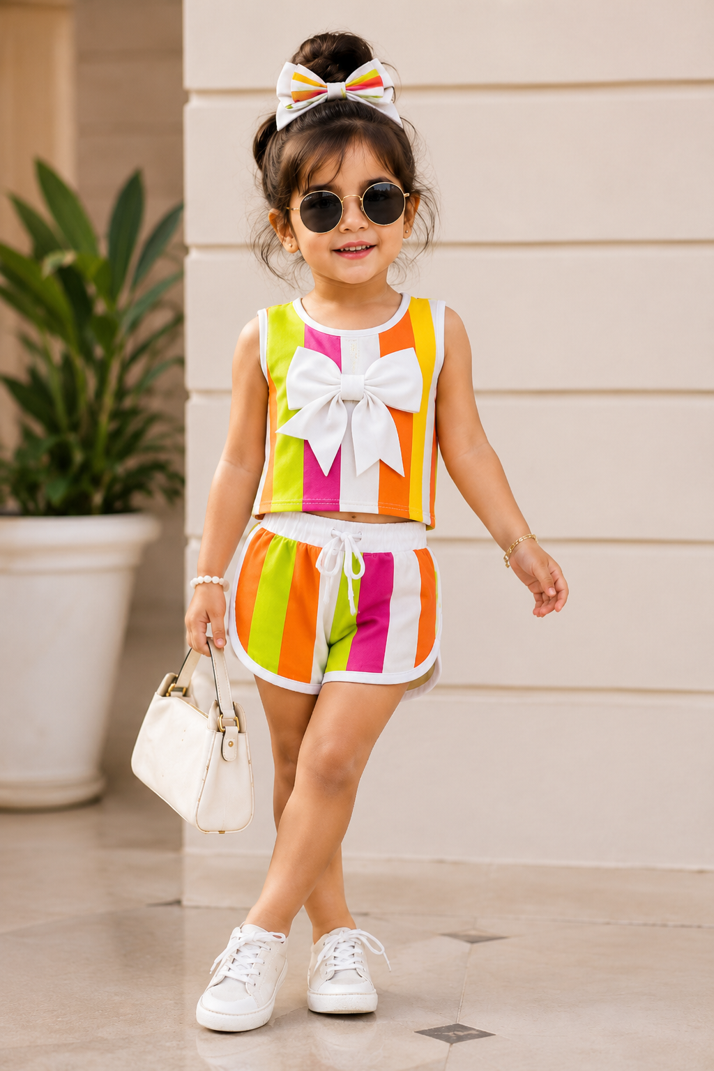 Girls Striped Bow Co-Ord Set [GCS-3526] (4-12 Years)