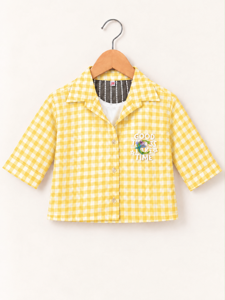 Girl’s Yellow Checkered Lace Shirt  [GT-5K-1925] [4-12 Year]
