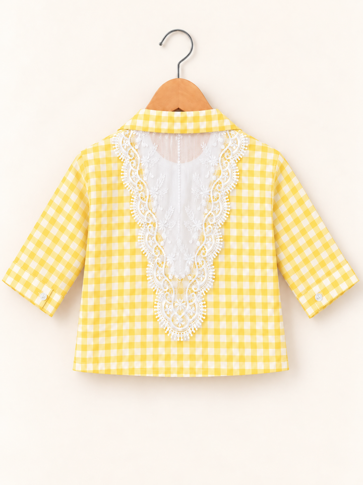 Girl’s Yellow Checkered Lace Shirt  [GT-5K-1925] [4-12 Year]