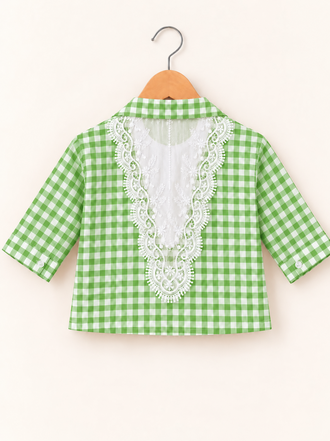 Girl’s Green Checkered Lace Shirt  [GT-4K-2416] [4-12 Year]
