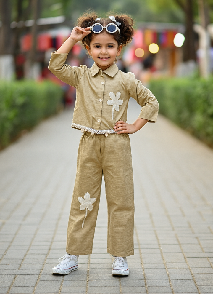 Girls 2 Peice Embroidered Brown Co-Ord Set [GCS-6680](1-6Years)