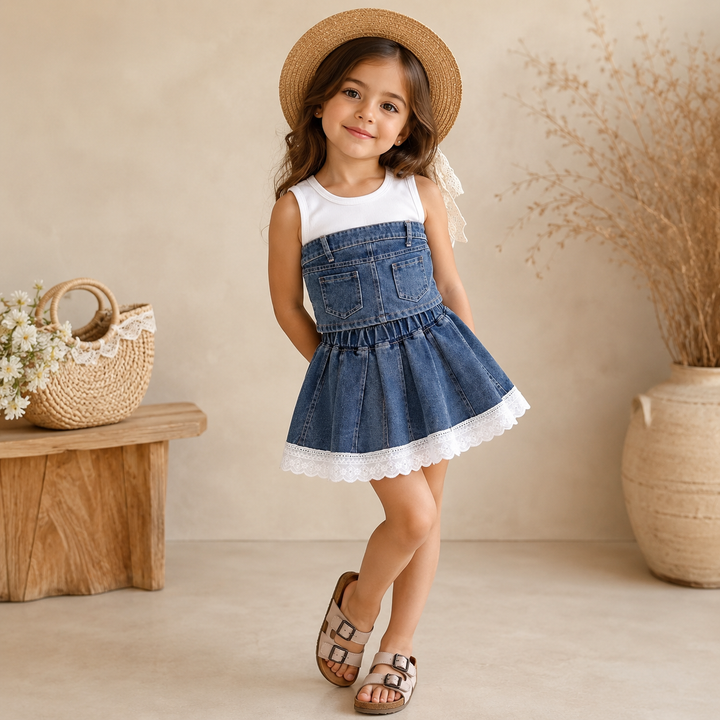 Girl's Imported Blue Denim Co-Ord Set [GCS-5J-4785] (2-8 Years)