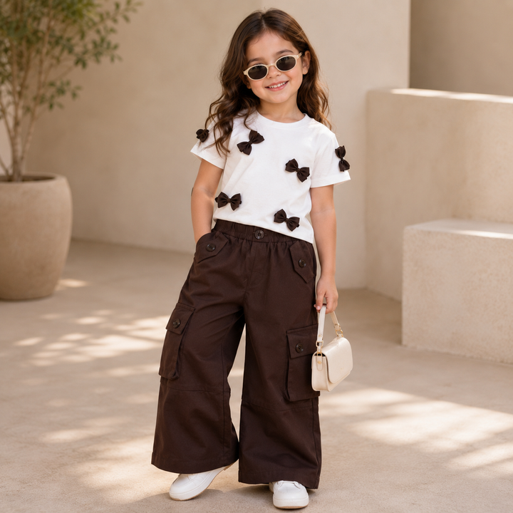 Girl's Brown Boxy Cargo Co-Ord Set [GCS-1E-6917] (1-12 Years)