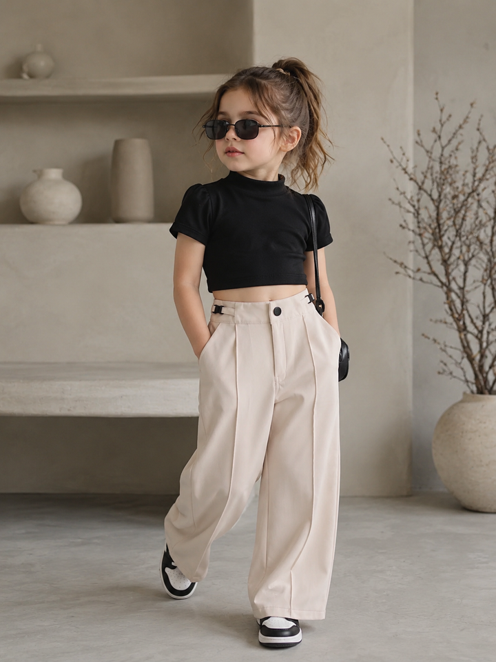 Girls Beige Korean Pant [ONLY PANT] [GJ-5D-1025](4-12Years)