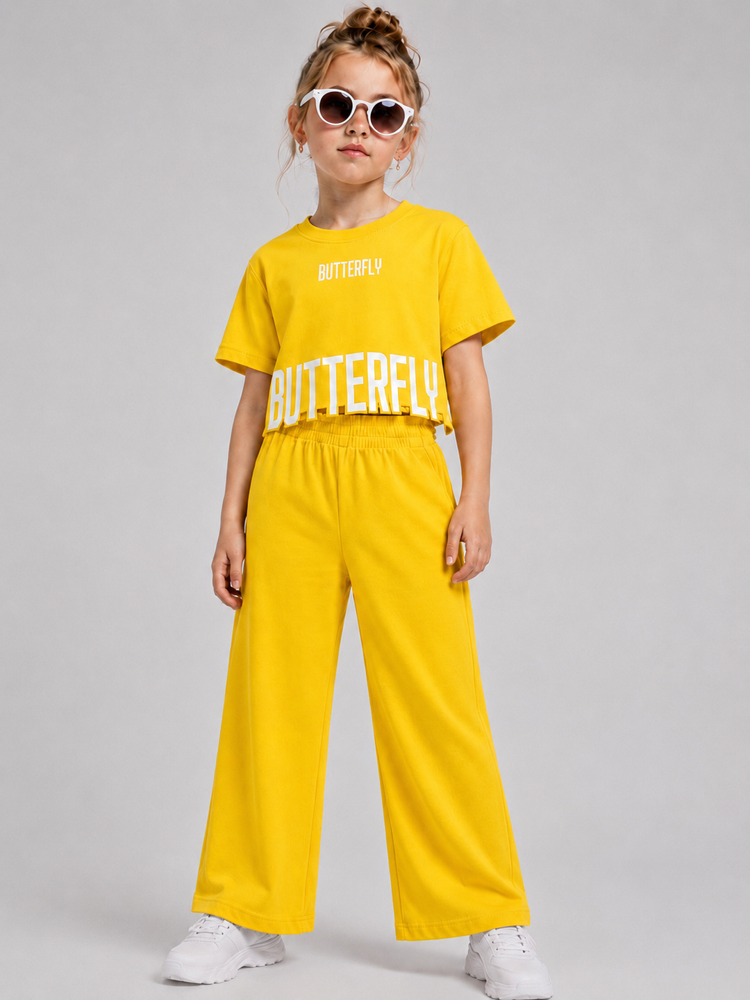 Girls Yellow Butterfly Co-ord Set [GCS-4E-3715] (4-12 Years)