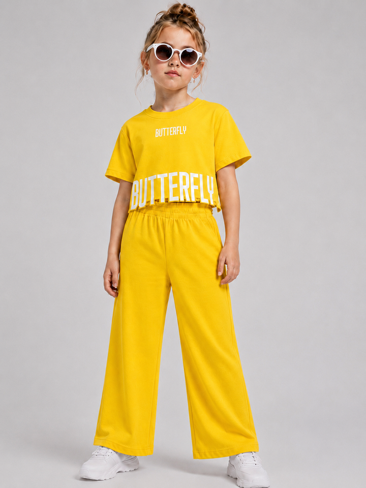 Girls Yellow Butterfly Co-ord Set [GCS-4E-3715] (4-12 Years)
