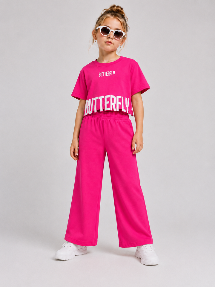 Girls Hot Pink Butterfly Co-ord Set [GCS-1E-2567] (4-12 Years)