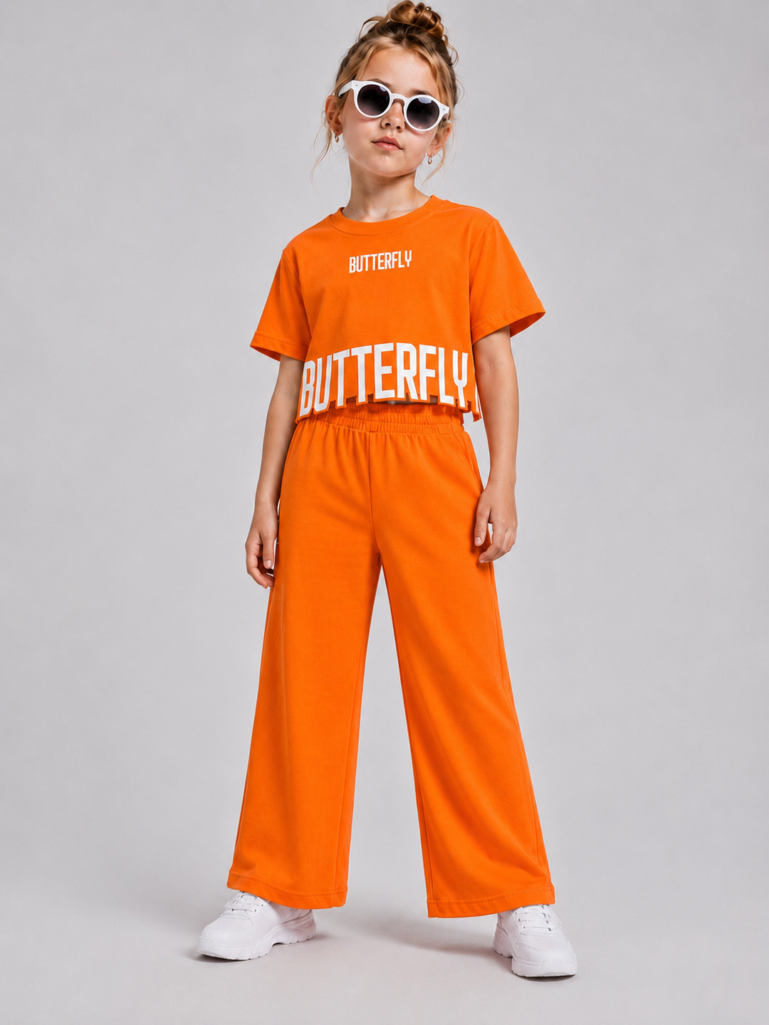 Girls Orange Butterfly Co-ord Set [GCS-4E-7121] (4-12 Years)